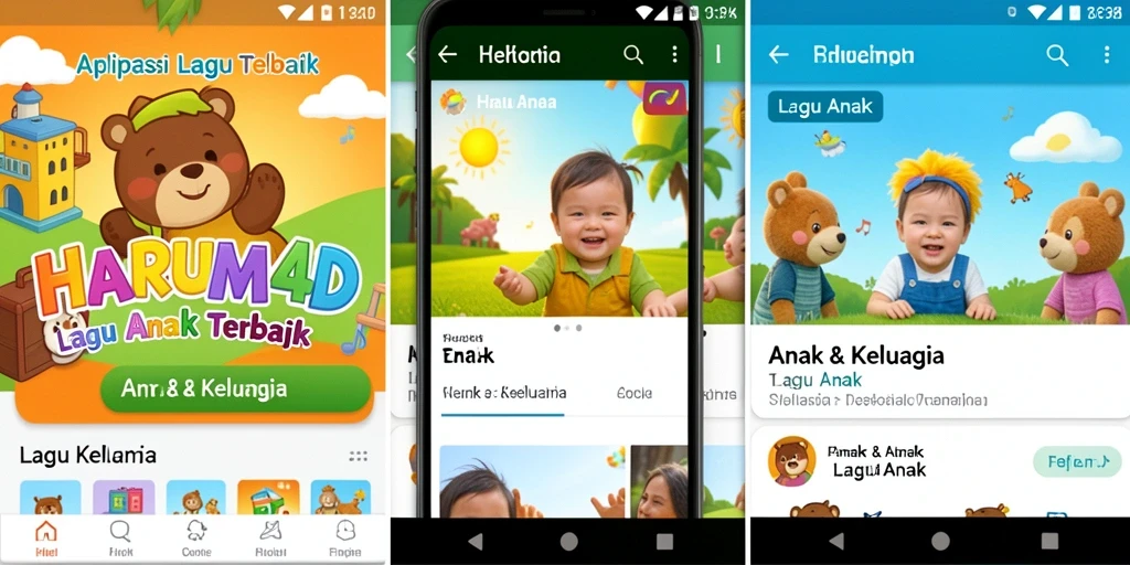 Tampilan antarmuka aplikasi Lagu Anak yang ceria dan interaktif.