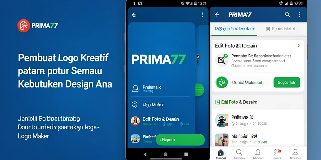 Screenshot PRIMA77 menampilkan antarmuka logo maker yang user-friendly.