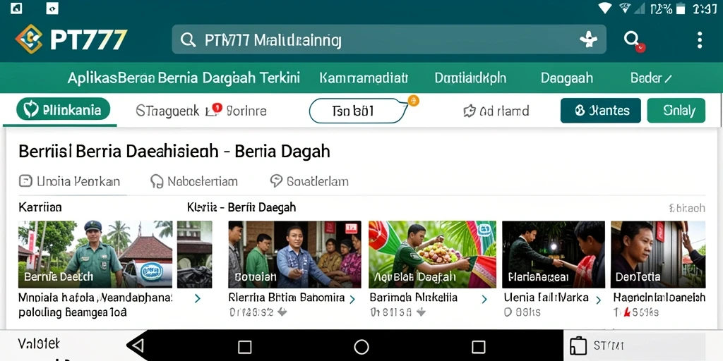 Antarmuka PT777 yang jelas dan informatif untuk berita daerah.